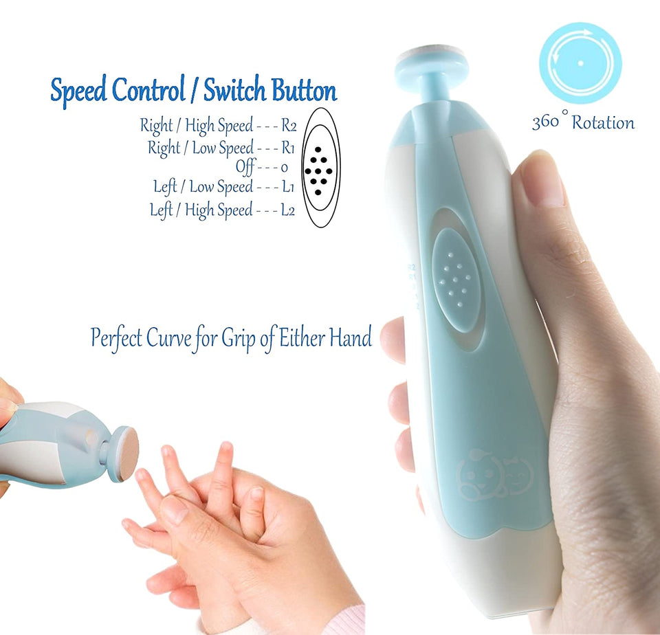 Baby Nail Trimmer Electric, Safe Baby Nail File, Baby Nail Clippers with Light and 6 Grinding Pads for Newborn Infant Toddler or Adults Toes and Fingernails, Kids Nail Care, Polish and Trim