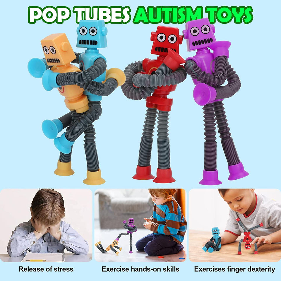 Pop Tubes, Robotics Fidget Tubes Sensory Toys Pack, Toddler Sensory Toys Imaginative Play & Stimulating Creative Learning