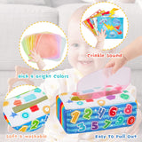 Baby Tissue Box Toys, Montessori Toy for Babies 6-12 Months Sensory Toys Magic Tissue Box with Crinkle Scarves Educational High Contrast Toys for Kids Toddlers Early Learning Gift