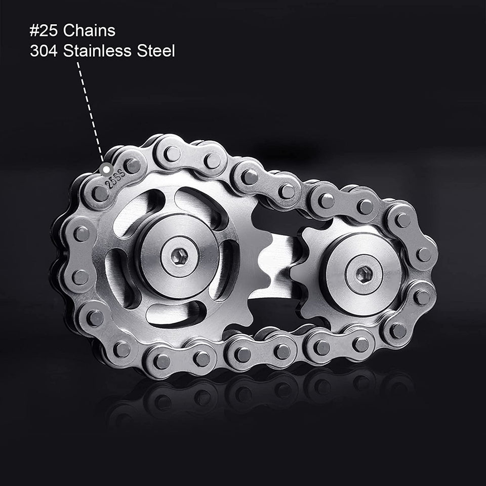 Sprockets Chain Fidget Toys Metal Sensory Bike Chain Gears Fidgets Spinner for Adults EDC Novelty Toy Pack Pocket Size for Anxiety Relieve Boredom ADHD Autism (Gun-Metal Plating Sprockets)