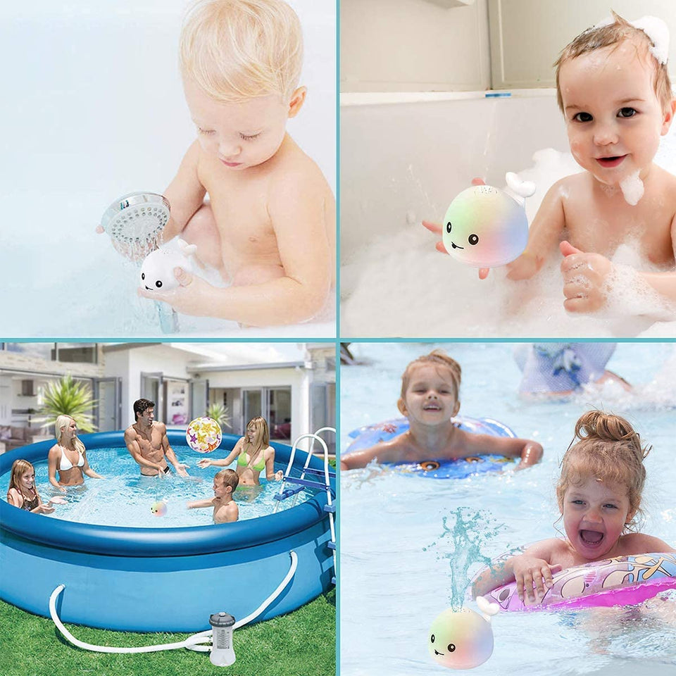 Baby Bath Toys, Light Up Baby Pool Toy with LED Light Whale Spray Water Toy for Toddlers Kids, Induction Sprinkler Bathtub Toys Bathroom Shower Swimming Pool Outdoor Water Toy