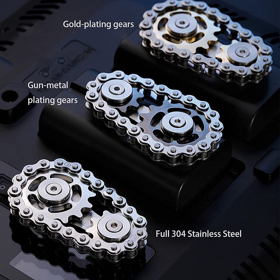 Sprockets Chain Fidget Toys Metal Sensory Bike Chain Gears Fidgets Spinner for Adults EDC Novelty Toy Pack Pocket Size for Anxiety Relieve Boredom ADHD Autism (Gun-Metal Plating Sprockets)