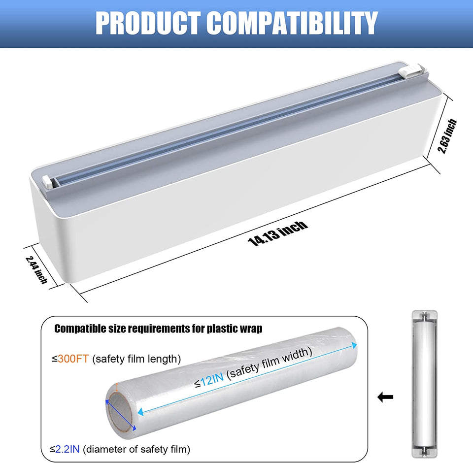 Plastic Wrap Dispenser with Slide Cutter, Reusable Cling Film Dispenser, Double Elastic Buckle Adjustable Length for Aluminum foil