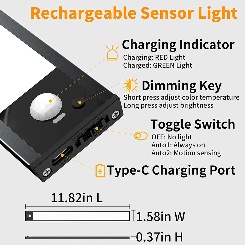Under Counter Lights for Kitchen Motion Sensor, Under Cabinet Light for Kitchen, Dimmable Rechargeable 82 LED Motion Sensor Night Light for Bedroom,Wardrobe