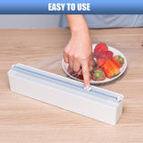 Plastic Wrap Dispenser with Slide Cutter, Reusable Cling Film Dispenser, Double Elastic Buckle Adjustable Length for Aluminum foil