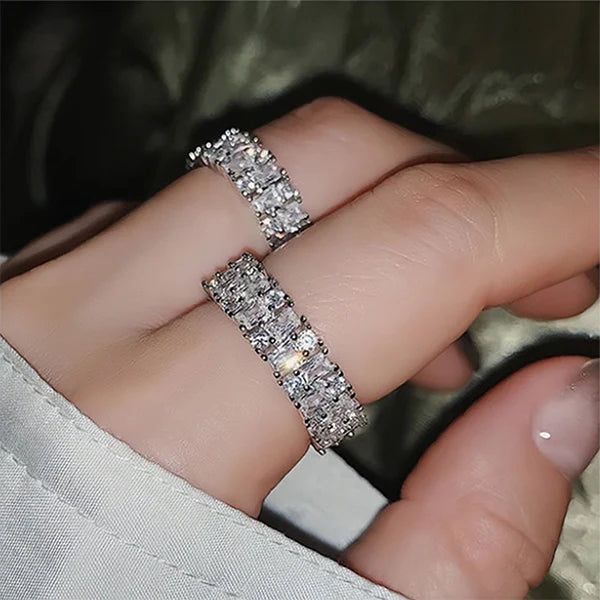 S925 Silver Ring Adjustable Ring White Zirconium