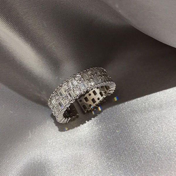 S925 Silver Ring Adjustable Ring White Zirconium