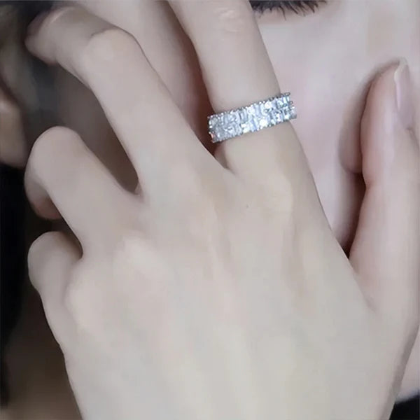 S925 Silver Ring Adjustable Ring White Zirconium