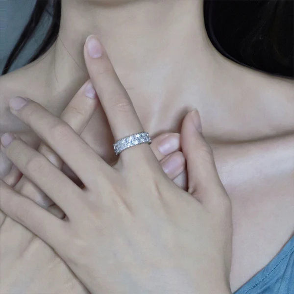 S925 Silver Ring Adjustable Ring White Zirconium