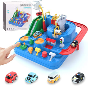 Car Adventure Toys for 3 4 5 6 7 8 Year Old Boys Girls, Race Tracks Toy for Boys with 4 Toy Vehicle, Preschool Educational Toy Car for Boys, Interactive Classic Toys Vehicle, Blue