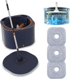 Flat Floor Mop and Bucket System Set with Wringer, Self Wringing Microfiber Spin Mops Bucket for Floor Cleaning, Separate Dirty Water, Wet and Dry Use, Mops for Hardwood, Laminate, Tile, Navy Blue