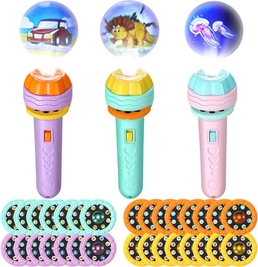 Flashlight Projector Toy for Boys Girls Toy Animal Dinosaur Vehicle Fruit with 30 Projectors 80 Patterns for Fun Cognition Bedtime Education