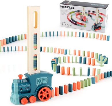 Domino Train Toy Set 180 Pcs, Kids Electric Domino Train Set Building and Stacking Toy, Automatic Domino Train Set with Kids Boys and Girls Ages 3-12 （Blue/Batteries Not Included