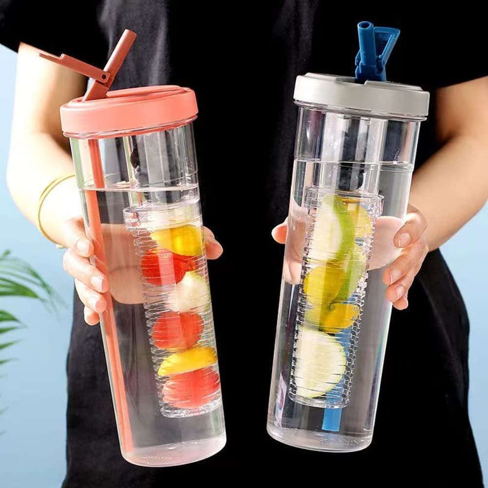 30 OZ Foldable Straw Water Bottle, Fruit Infuser Water Bottle with Straw, Reusable Water Bottles, Simply Modern Water Bottle Leak Proof & Shatter-Proof for Indoor & Outdoor