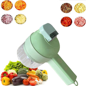 Portable 4 in 1 Electric Vegetable Slicer Set, Wireless Food Processor, with Clean Brush for Garlic Chili Onion Celery Ginger Meat