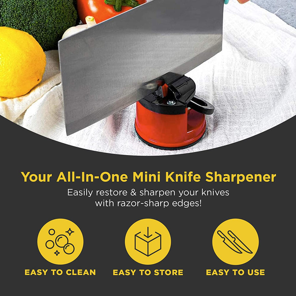 Diamond Edge Mini Knife Sharpener - Easy to Use Kitchen Sharpening Tool to Sharpen Kitchen Knives, Serrated, or Dull - Diamond Knife Sharpener with Powerful Suction Cup & Safety Lock