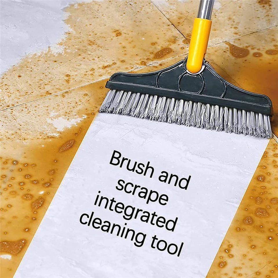 2 in 1 Floor Brush Scrubber with Long Handle Grout Brush Scrape Stiff Bristle Cleaning Scrub Brush with Squeegee 120°Rotating Tile Brush for Cleaning Bathroom Glass Patio Kitchen