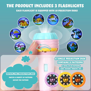 Flashlight Projector Toy for Boys Girls Toy Animal Dinosaur Vehicle Fruit with 30 Projectors 80 Patterns for Fun Cognition Bedtime Education