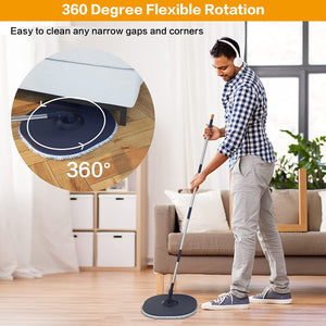 Flat Floor Mop and Bucket System Set with Wringer, Self Wringing Microfiber Spin Mops Bucket for Floor Cleaning, Separate Dirty Water, Wet and Dry Use, Mops for Hardwood, Laminate, Tile, Navy Blue