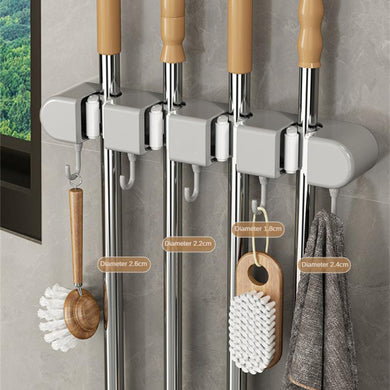 Wall Mounted Mop Organizer Clip Self-Adhesive Broom Hanger Storage Rack 304Stainless Steel Mop Clip For Bathroom Strong Hooks