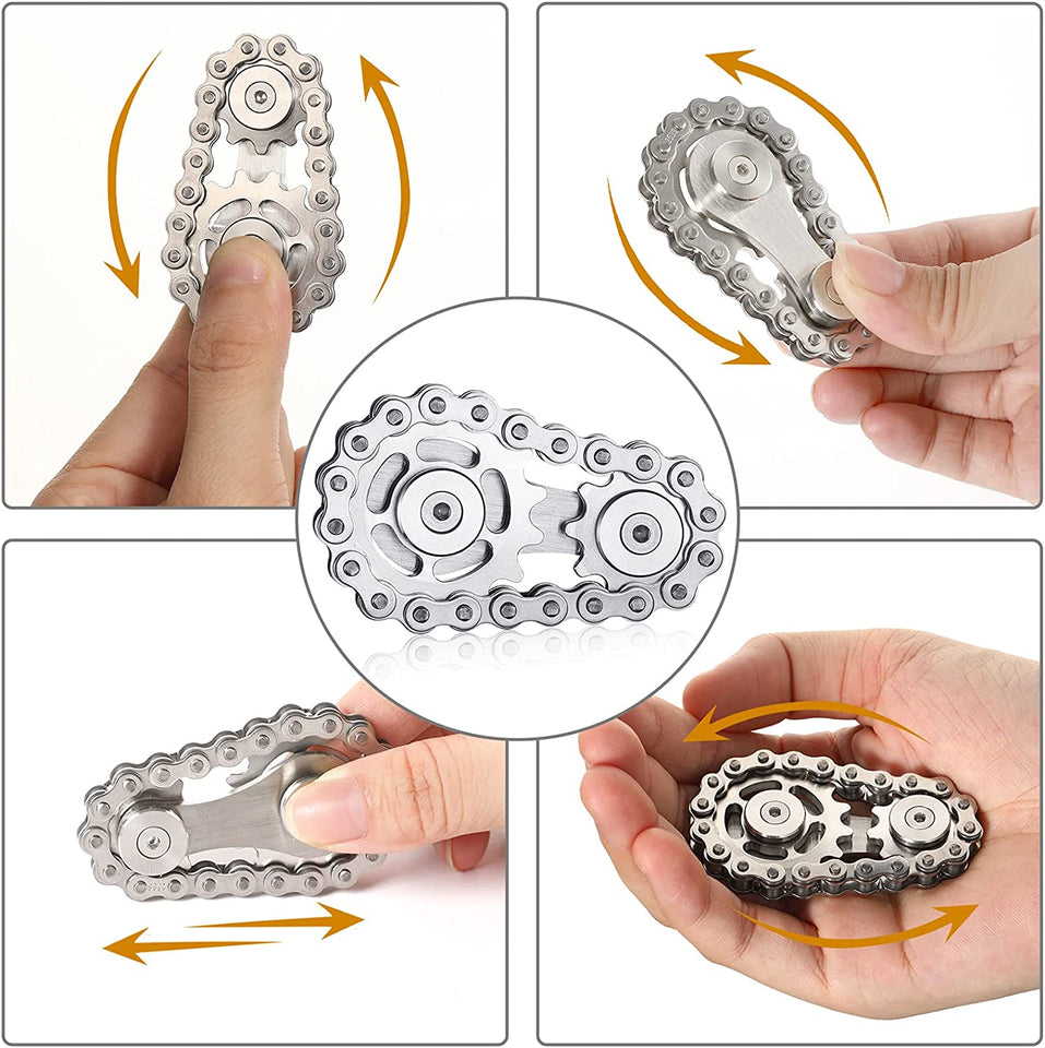 Sprockets Chain Fidget Toys Metal Sensory Bike Chain Gears Fidgets Spinner for Adults EDC Novelty Toy Pack Pocket Size for Anxiety Relieve Boredom ADHD Autism (Gun-Metal Plating Sprockets)