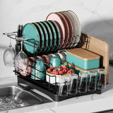 11 code Large Dish Drying Rack,2-Tier Dish Racks for Kitchen Counter,Detachable Large Capacity Dish Drainer Organizer with Utensil Holder, Dish Drying Rack with Drain Board,Black