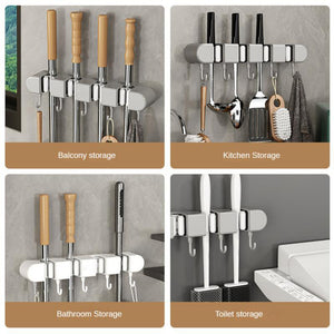 Wall Mounted Mop Organizer Clip Self-Adhesive Broom Hanger Storage Rack 304Stainless Steel Mop Clip For Bathroom Strong Hooks