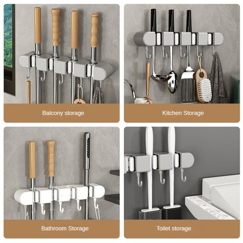 Wall Mounted Mop Organizer Clip Self-Adhesive Broom Hanger Storage Rack 304Stainless Steel Mop Clip For Bathroom Strong Hooks