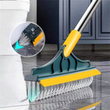 2 in 1 Floor Brush Scrubber with Long Handle Grout Brush Scrape Stiff Bristle Cleaning Scrub Brush with Squeegee 120°Rotating Tile Brush for Cleaning Bathroom Glass Patio Kitchen