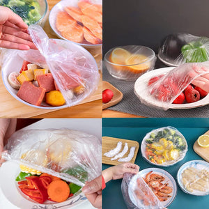 Fresh Keeping Bags 100pcs Food Covers,Reusable Elastic Food Storage Covers, Plastic Sealing Elastic Stretch Bowl Lids, Universal Kitchen Wrap Seal Caps (100pcs)