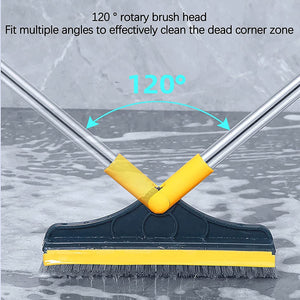 2 in 1 Floor Brush Scrubber with Long Handle Grout Brush Scrape Stiff Bristle Cleaning Scrub Brush with Squeegee 120°Rotating Tile Brush for Cleaning Bathroom Glass Patio Kitchen