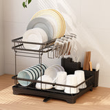 Large Dish Drying Rack with Drainboard, 2 Tier Stainless Steel Drying Racks for Kitchen Counter,Detachable Dish Drainer Organizer Shelf with Utensil Holder Set