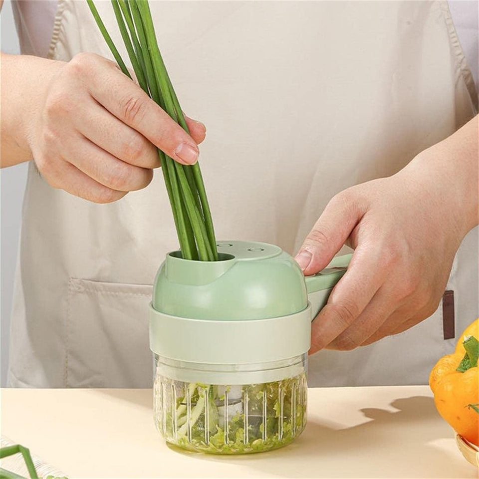 4 in 1 Portable Electric Vegetable Cutter Set,Wireless Food Processor  Electric Food Chopper for Garlic Chili Pepper Onion Ginger Celery Meat with  Brush 