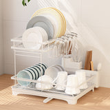 Large Dish Drying Rack with Drainboard, 2 Tier Stainless Steel Drying Racks for Kitchen Counter,Detachable Dish Drainer Organizer Shelf with Utensil Holder Set