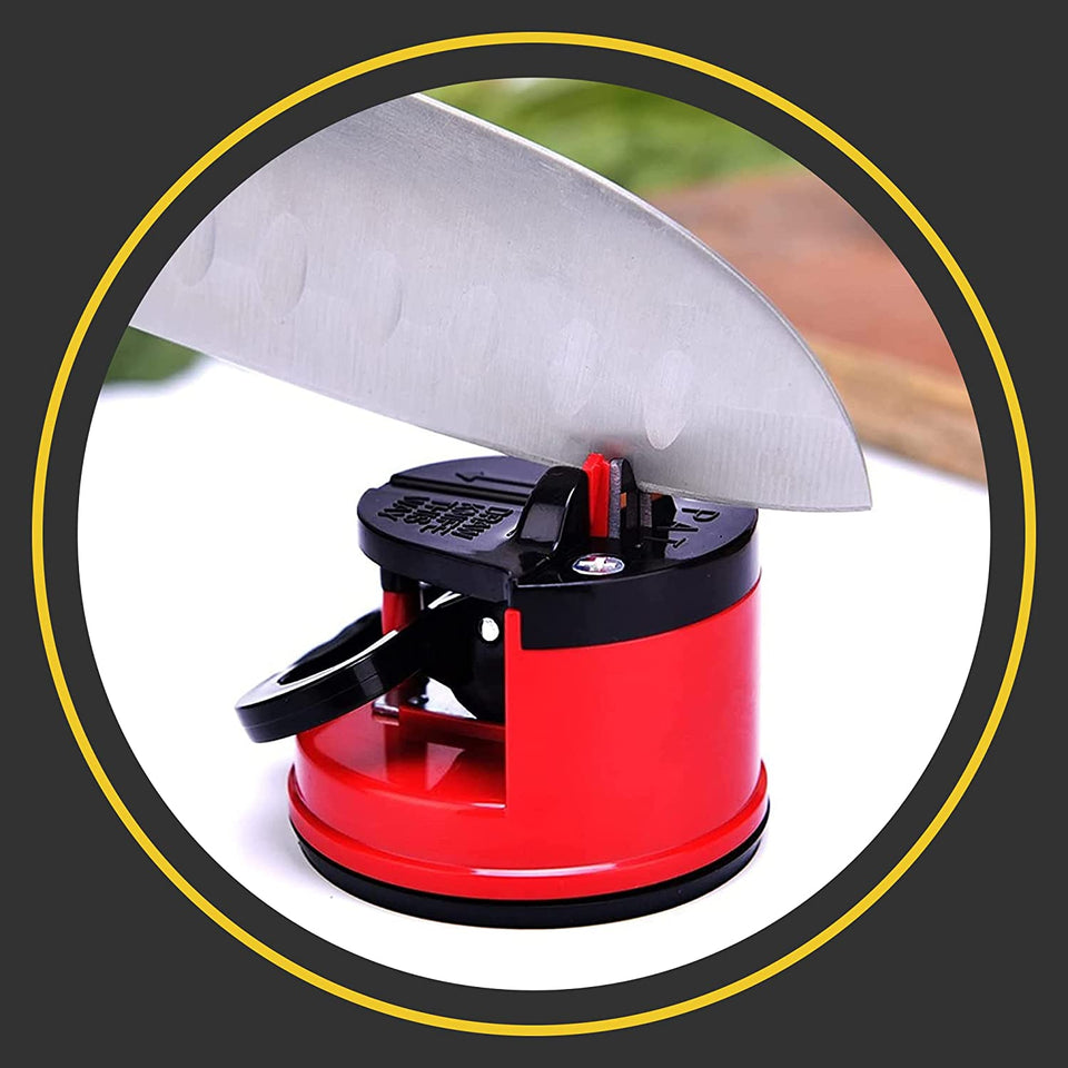 Diamond Edge Mini Knife Sharpener - Easy to Use Kitchen Sharpening Tool to Sharpen Kitchen Knives, Serrated, or Dull - Diamond Knife Sharpener with Powerful Suction Cup & Safety Lock