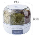 Rice Dispenser 22 Pounds, Bulk Dry Food Dispenser, Rice Beans Container - Rotating Moistureproof Grain Storage Dispenser for Rice - 6 Grids, 1 Measuring Cup Included