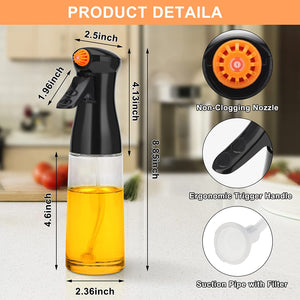 210ml Glass Olive Oil Sprayer for Cooking - Oil Dispenser Bottle Spray Mister - Refillable Food Grade Oil Vinegar Spritzer Sprayer Bottles for Kitchen, Air Fryer, Salad, Baking, Grilling, Frying