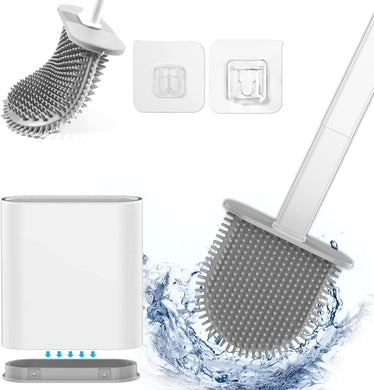 Silicone Flex Toilet Brush,Toilet Cleaning System, Wall Toilet Wand No-Slip Long Handle Soft Silicone Bristle Clean Toilet Corner Easily,Wall Mounting