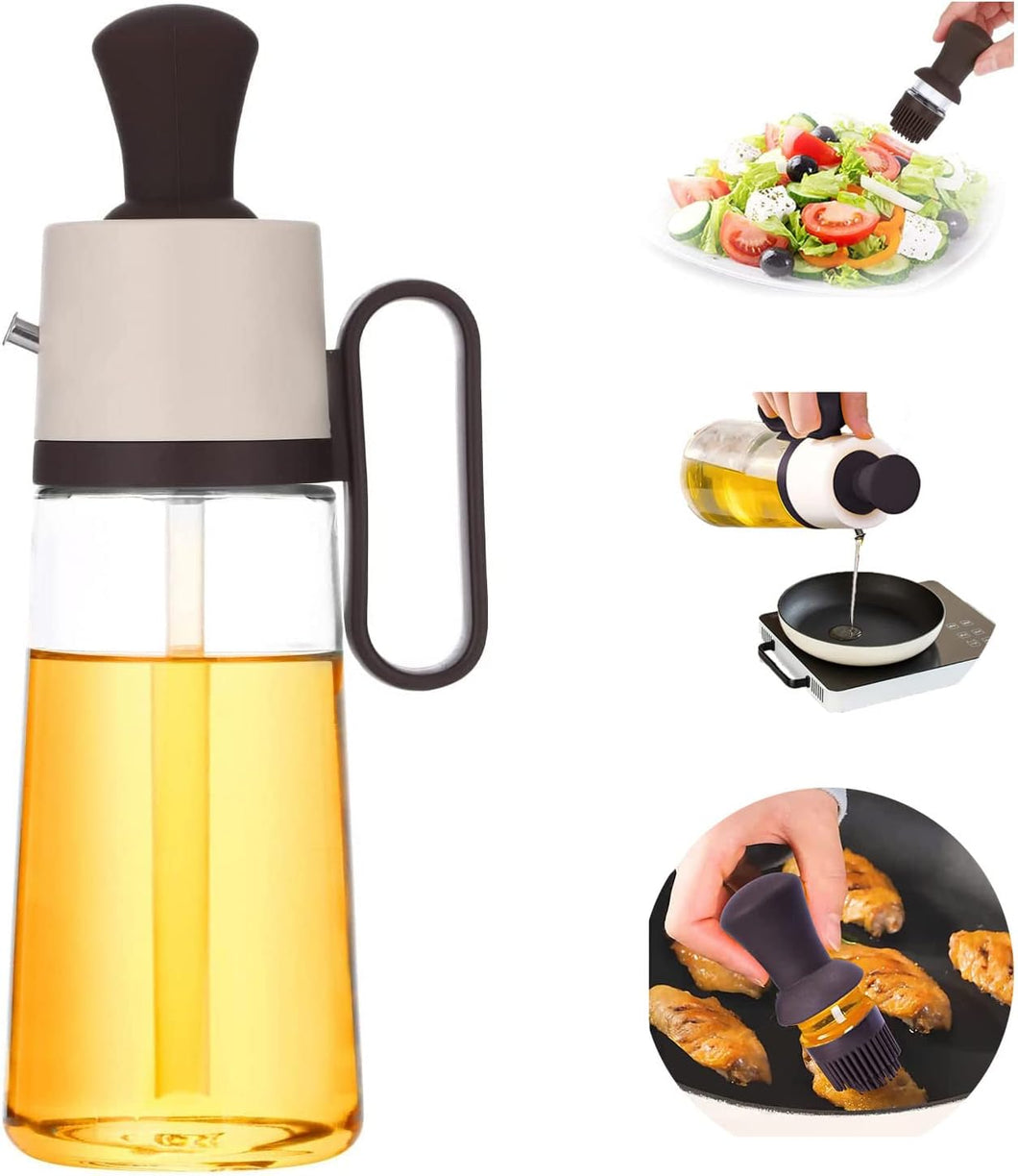 Cooking Glass Large Olive Oil Dispenser Bottle for Kitchen with Brush Pour Brush Squeeze Oil 3 in 1 Silicone Dropper Measuring Oil Dispenser for Cooking Fry Baking BBQ Mother's Day Gift