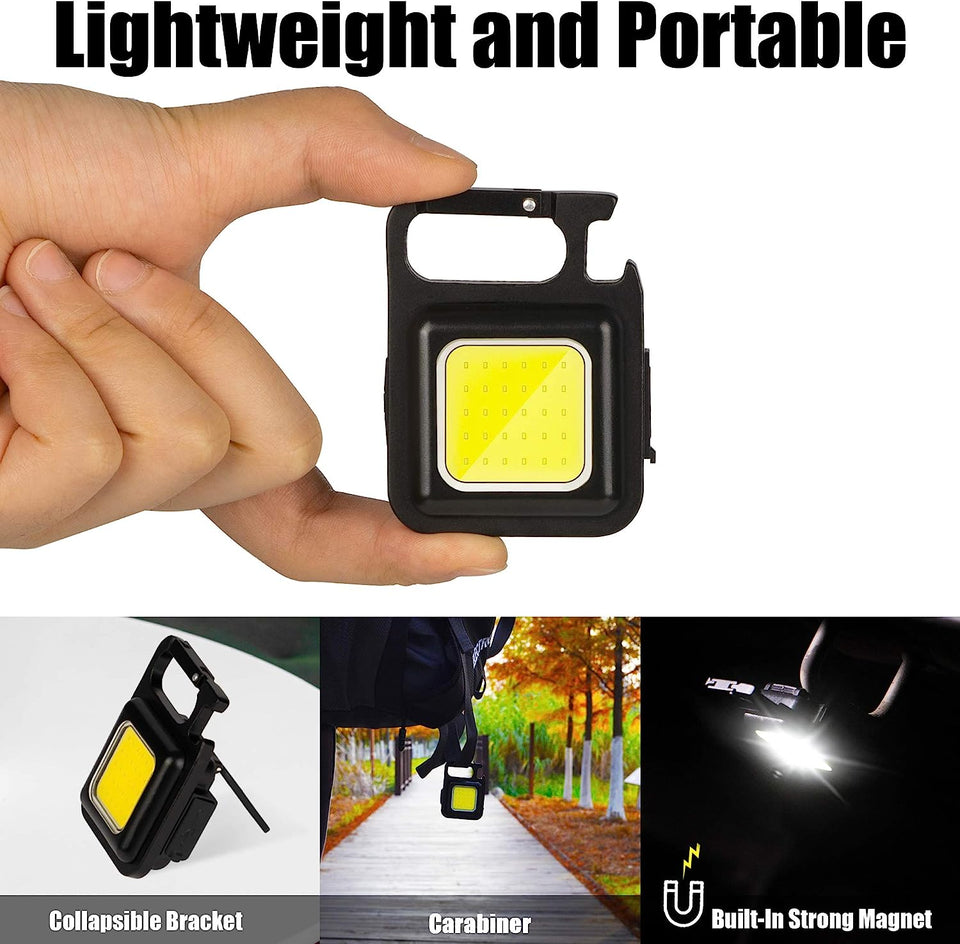 Small Flashlights, 800Lumens Bright Rechargeable Keychain Mini Flashlight 3 Modes Portable Pocket Light with Folding Bracket Bottle Opener and Magnet Base for Fishing, Walking and Camping