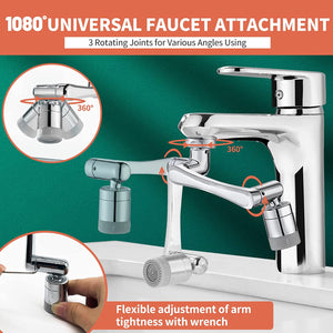 1080° Swivel Faucet-Extender Universal Sink-Water-Aerator - Mode Splash Filter Extension, Kitchen Bathroom Rotatable Spray Attachment, Multifunctional Robotic Arm -Washing Eye/Hair/Face