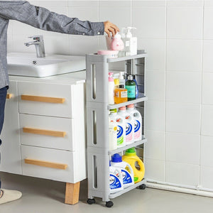 Kitchen 3/4Layers Door Clip Trolley with Wheel Plastic Shelving Place Type Toilet Clamp Landing Rack Household Gap Storage Rack