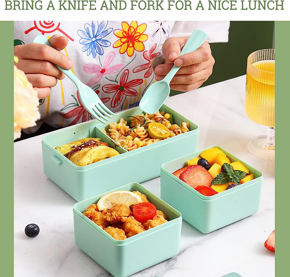 1400ML Bento Box for Adults Lunch Containers for Kids 3 Compartment Bento With Spoon Fork - Durable Perfect Size for On-the Go Meal, BPA-Free and Food-Safe Materials