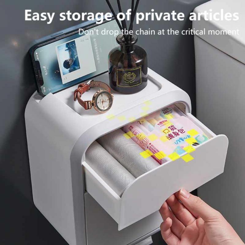 Wall-mounted Toilet Tissue Box Portable High Quality Punch-free Toilet Paper Drawer Multifunctional Bathroom Shelf Home Supplies