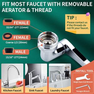 1080° Swivel Faucet-Extender Universal Sink-Water-Aerator - Mode Splash Filter Extension, Kitchen Bathroom Rotatable Spray Attachment, Multifunctional Robotic Arm -Washing Eye/Hair/Face