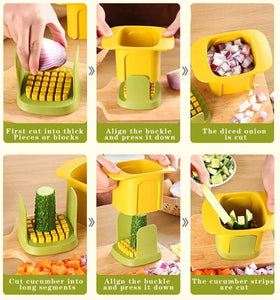 Multifunctional Vegetable Chopper Dicing & Slitting, Veggie Chopper Dicer With Container, New Hand Pressure Cucumber Carrot Potato Onion Chopper Dicer Slicer Cutter Tool