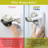Improved Childproof Door Lever Lock Prevents Toddlers From Opening Doors. Easy One Hand Operation for Adults. Durable ABS with 3M Adhesive Backing. Simple Install, No Tools Needed
