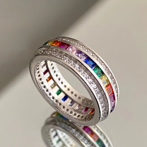 S925 silver rainbow zircon ring fashion personality