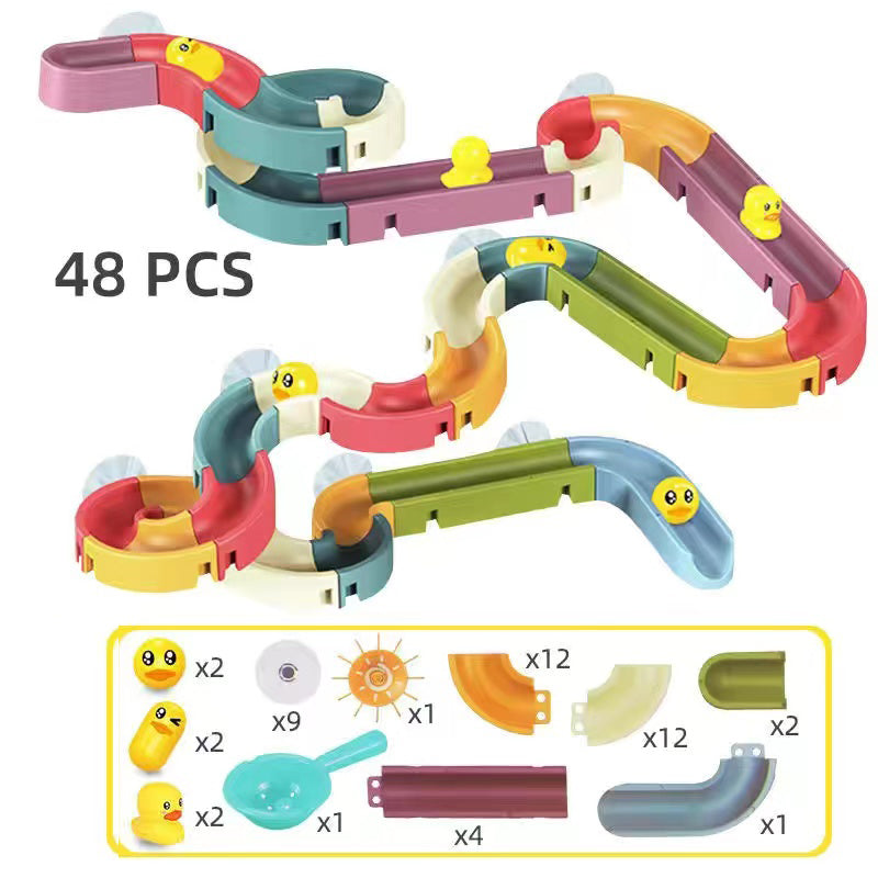 Duck Slide Bath Toys for Kids Ages 4-8, Wall Track Building Set 3+ Year Old, Fun DIY Kit Bathtub Time Birthday Gift for Toddler Boys & Girls