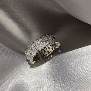 S925 Silver Ring Adjustable Ring White Zirconium